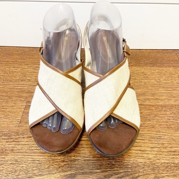 Naturalizer | Women’s 2 Toned Canvas Plea Wedge Open Toe Slingback Sandal 9.5 - Picture 2 of 9